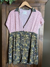 URBAN OUTFITTERS Women’s Small Collar Button Up Rayon Tunic Dress Contrast Print