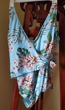 NEW Kona Sol One Piece Swimsuit Sz XL Full Coverage Wrap Tropical Floral Modest