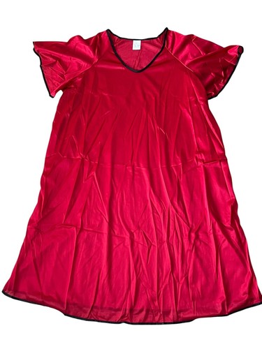 2 NEW 1X Vintage Lane Bryant Nylon Nightgown Red Black Silky Sheer Valentines - Picture 2 of 7