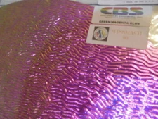 Dichroic Glass:CBS 90 COE Green/Magenta/Blue on Stream X Texture Thin Clear 3"Sq