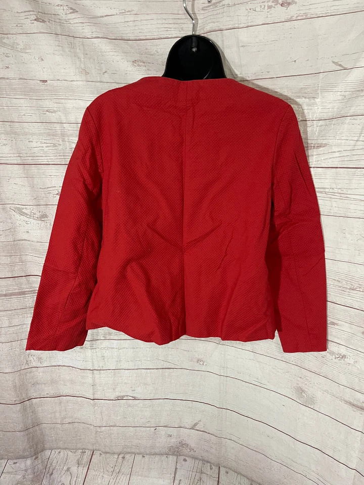 Elevenses Women’s Red Cotton Blend Round Neck Full Zip Jacket Size 10 - Image 2 of 4