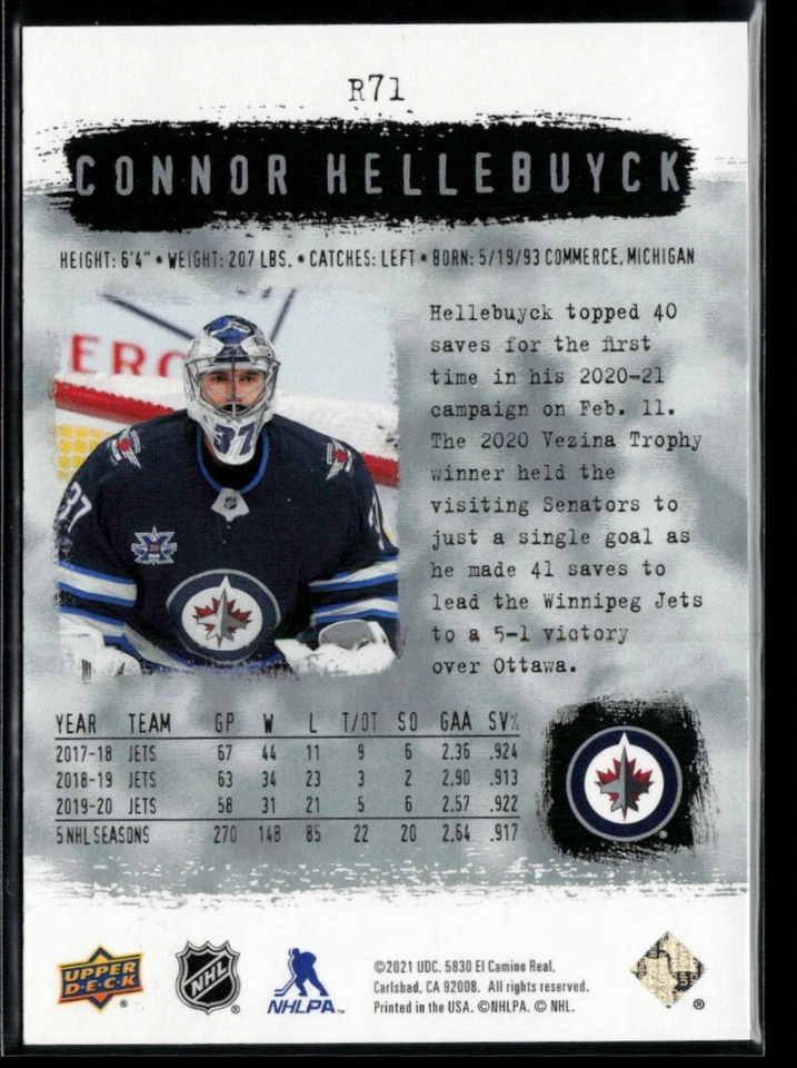2020-21 SP Authentic 2000-01 Retro #R71 Connor Hellebuyck - Image 2 of 2