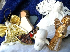 Vintage Christmas Ornaments - LOT OF 6 ANGELS ASSORTED MATERIALS, SOME HOMEMADE