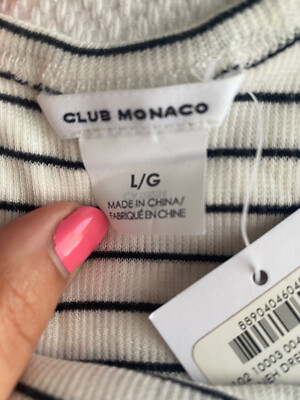 Club Monaco Tank Dress - White W Thin Black Stripes. Ankle Length. Modal.  Large