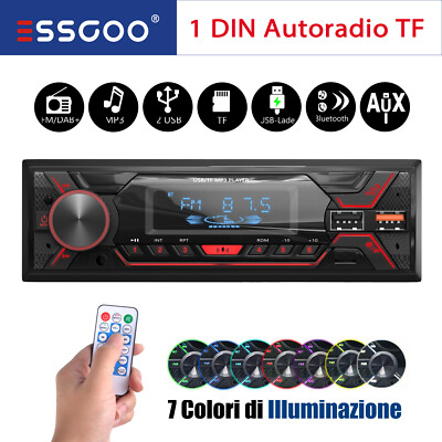 Single 1 DIN BT 7 Farben Autoradio Freisprech MP3 Player FM SD AUX Bluetooth USB