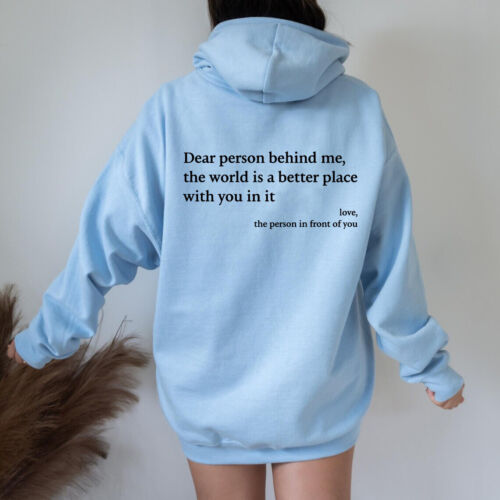 Dear person behind me Unisex Cap Hoodie Coat White/Black Pullover Hoodie - Picture 6 of 11