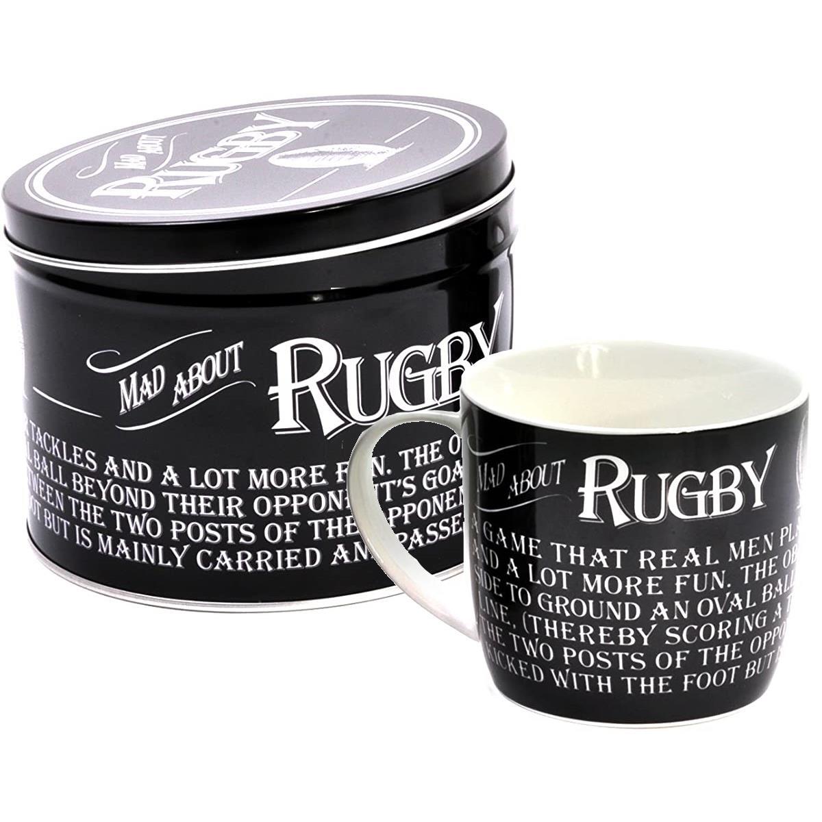 Rugby Mug In Tin Black Dad Ceramic Novelty Fathers Day Sports Tea Coffee Cup