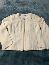 Cabi White Lace Occasion Zip Up Jaket Size L. NWT