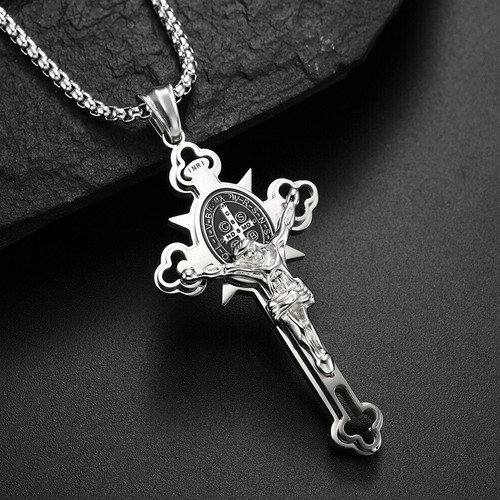 Fashion Silver Mens Catholic Jesus 