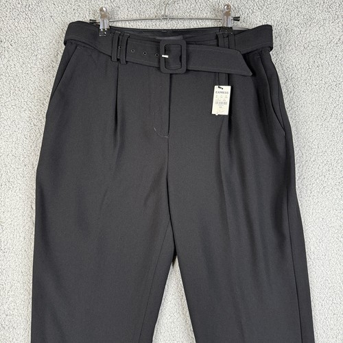 Express Pants Womens 8R Black Ankle High Rise Belted Pleated Office Business NEW