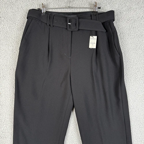 Express Pants Womens 8R Black Ankle High Rise Belted Pleated Office Business NEW