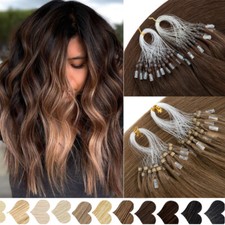 Ombre Brown Remy Micro Loop Real Human Hair Extensions Tips Ring Beads Full Head