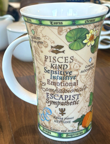 PISCES The Fishes Zodiac Tall Coffee Mug DUNOON Bone China England Jack Dadd EUC - Picture 2 of 7