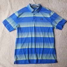 Champion Heatgear Polo Shirt Men's L Blue Striped Loose Athletic Golf