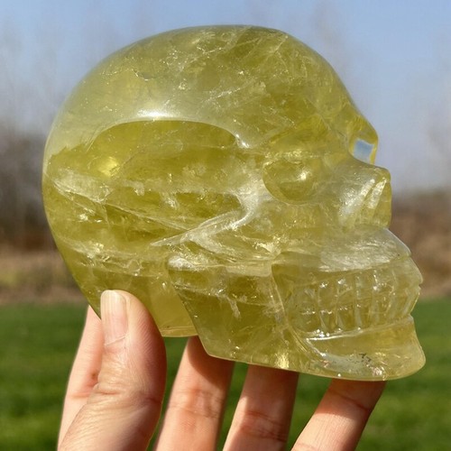 2.55LB Natural Citrine Skull Hand Carved Quartz Crystal Reiki Skull Healing - Picture 19 of 20