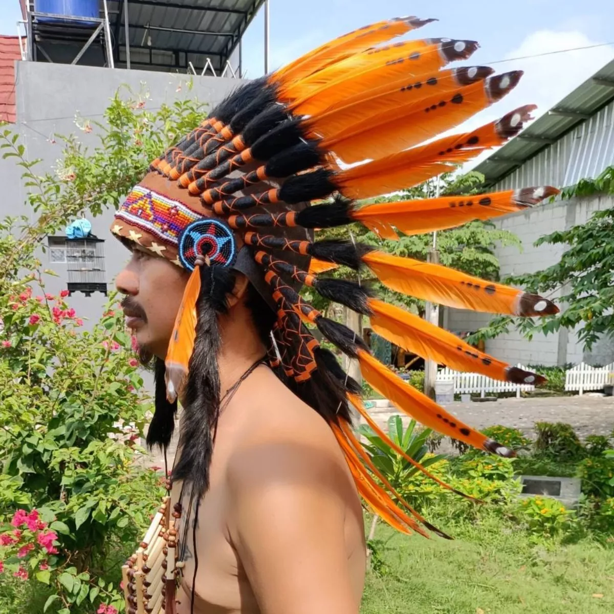 Native American Indian Hat Feather Headdress Warbonnet Chief