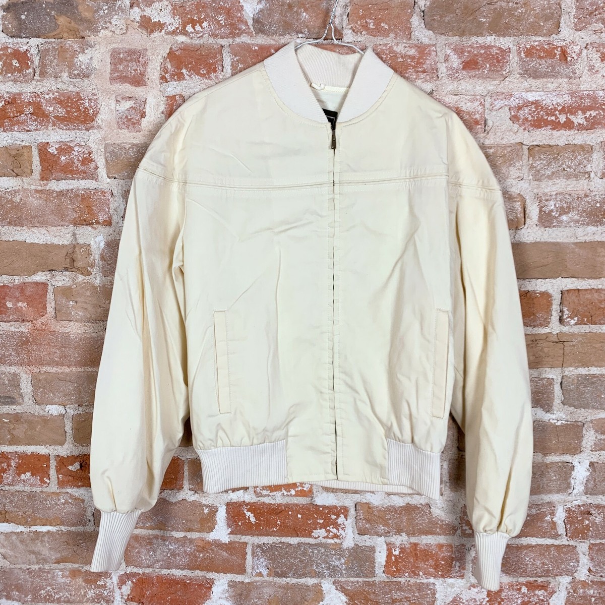 Vintage 70's Campus Off White Cream Full Zip Bomber Coaches Jacket
