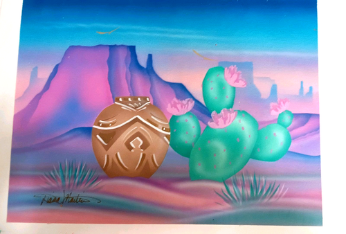 Pintura artística original firmada por Diana Martin cactus suroeste en lienzo 15x19" - Imagen 3 de 4