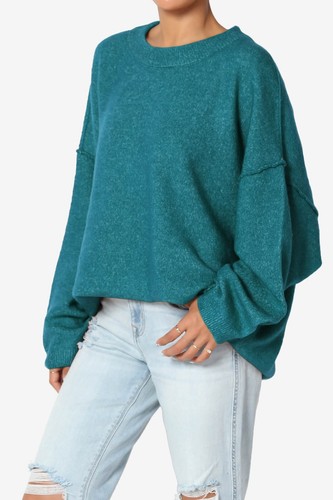 TheMogan Raw Seam Drop Shoulder Oversized Crew Neck Melange Rib Knit Sweater - Picture 101 of 104