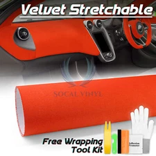 Velvet Stretchable Flame Red Suede Textured Car Vinyl Wrap Sticker Decal Sheet