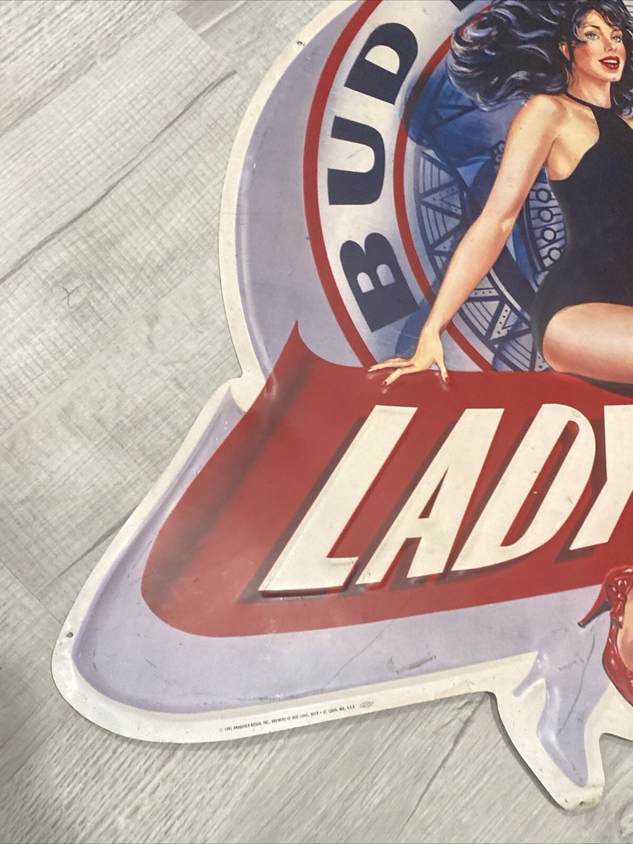 VTG Bud Light Budweiser Lady Luck Beer 36x30 Tin Sign RARE