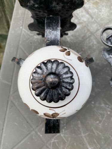 Vintage Hand Painted Ceramic & Metal Farmhouse Wall Lights - Picture 9 of 11