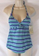 Cole Of California Womens Molded Cup Tankini Halter Small Striped Summer CBN16