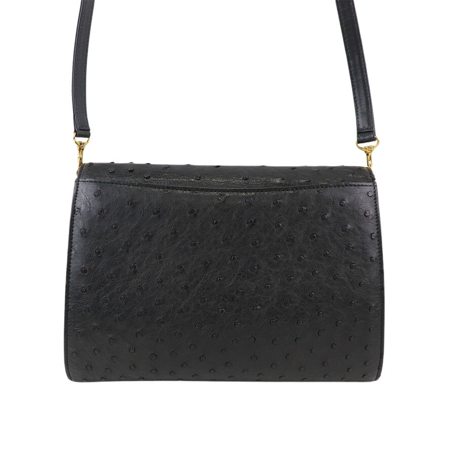 Ostrich 3Way Bag Black Gold Hardware Clutch Bag/Shoulder Used eBay