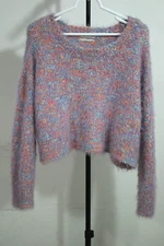 URBAN OUTFITTERS Purple Cropped Oversized Fuzzy Knit Chunky Sweater Rainbow S