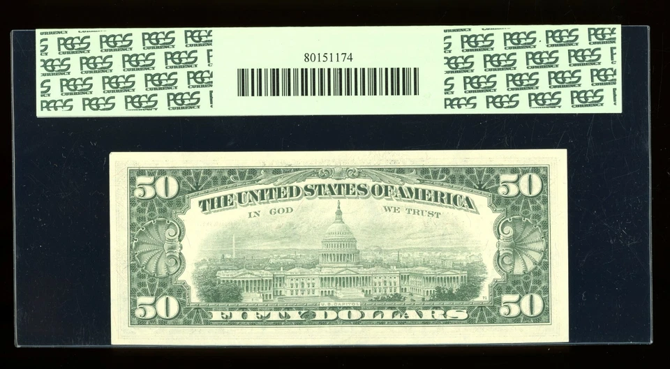 DBR 1977 $50 FRN Boston STAR Fr. 2119-A* PCGS 63 PPQ Serial A02017198* - Image 2 of 2