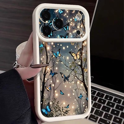 Handyhülle für iPhone 16 17 Pro Max 15 14 13 12 Butterfly Forest Silikonhülle