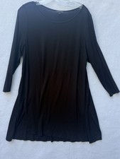 Eileen Fisher Black  Viscose/ Lycra Jersey  Dress XL Wavy Hemline Side Slits