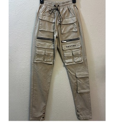 PRSTGE Utility Cargo Jogger Pants Beige Multi Pocket Streetwear Techwear Small