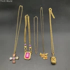 Vintage Gold Tone Costume Jewelry Lot of 5 Necklaces Birdcage Airplane Cross