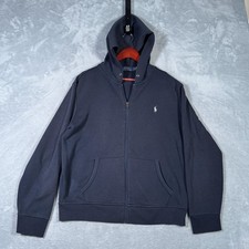 Polo Ralph Lauren Hoodie Mens Large Navy Double-Knit Full-Zip Pony Logo Hooded