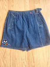 Vtg Disney Store Mickey Minnie Embroidered Wrap Skort Jean Size Small NEW