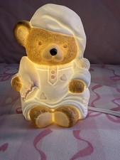 VINTAGE Bear Shaped Ceramic Electric Nursery Night Light White Brown Bear Theme