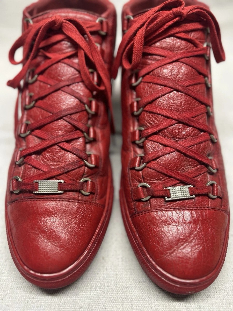 Balenciaga Arena Red Men 10 43 Leather High Top Sneakers Shoes