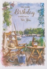 OPEN MALE HAPPY BIRTHDAY GREETING CARD 7"X5" TRADITIONAL FISHING BEER BOATS