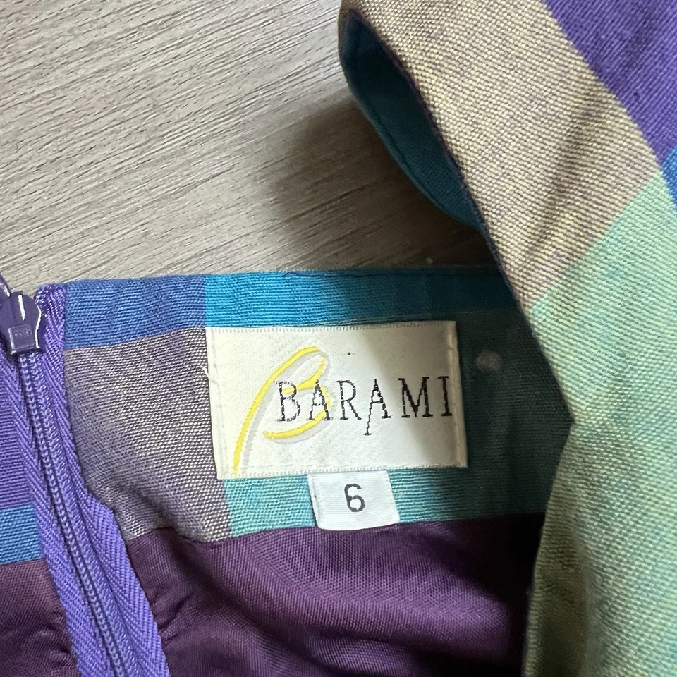 Vestido Barami Vintage Años 80 Estampado Cuadrado Cuello Manga Larga Talla 6 Foto 4 de 4