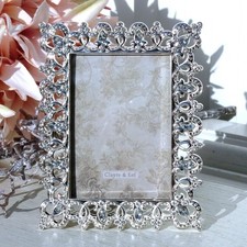 Clayre & Eef Bilderrahmen 12,5 x 16,5 Strass Krone Vintage Metall Foto 9x13 cm