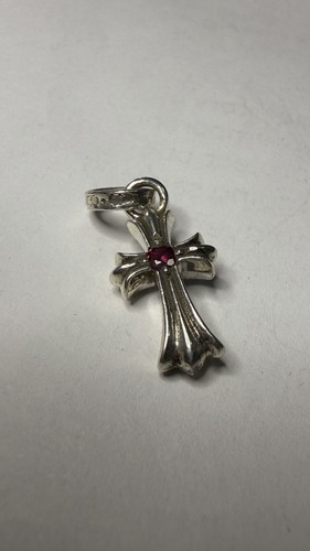 Chrome Hearts Baby Fat Cross Pendant With Red Ruby