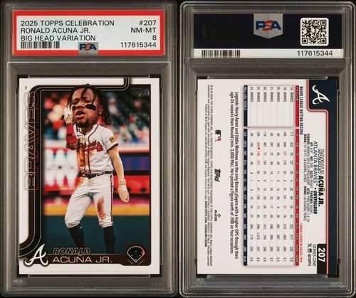 2025 Topps Celebration Big Head Variations #207 Ronald Acuna Jr. PSA 8 SSP - Foto 3 di 3