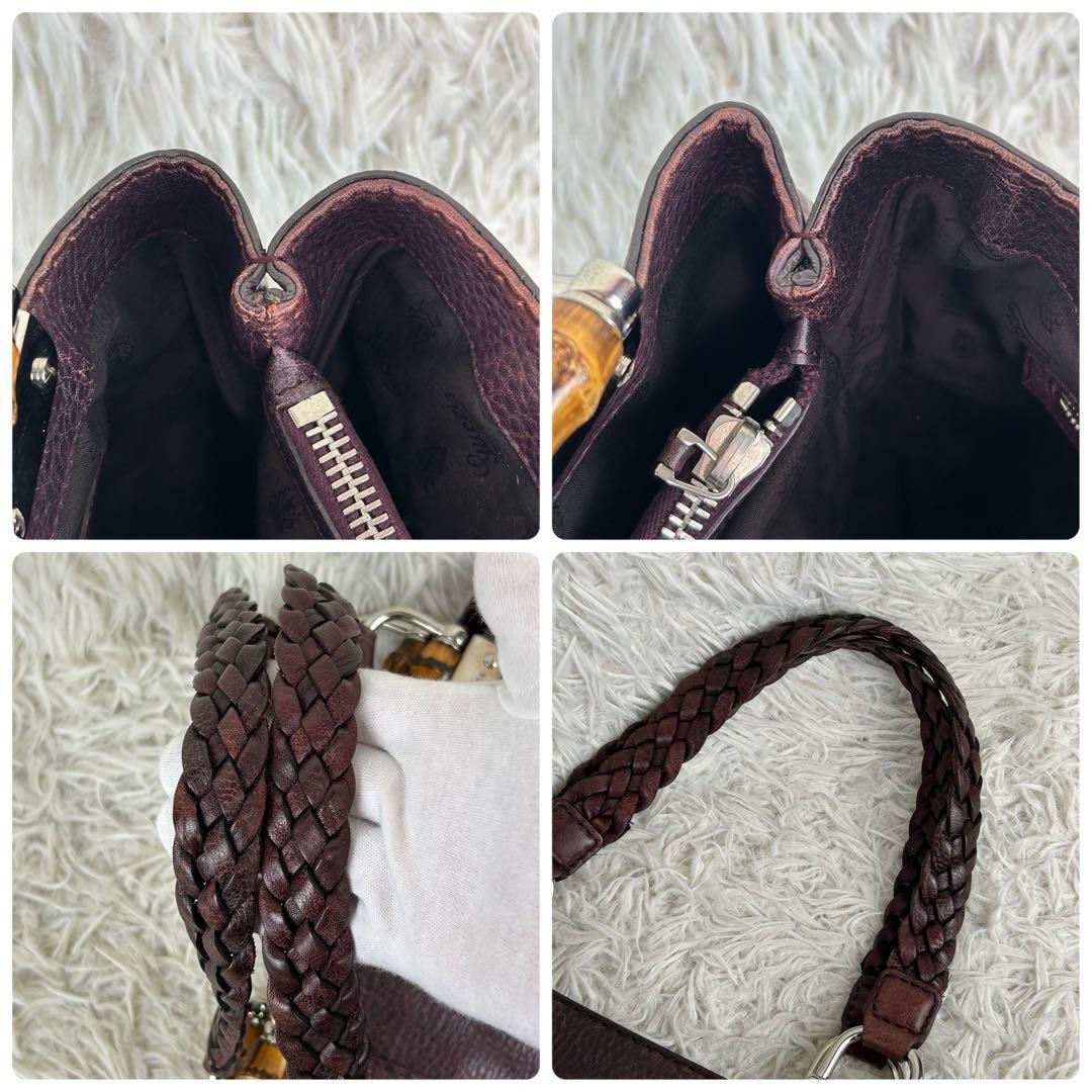 GUCCI Tote Bag GUCCIShima Bamboo Leather Wine Red Authentic thumbnail 6