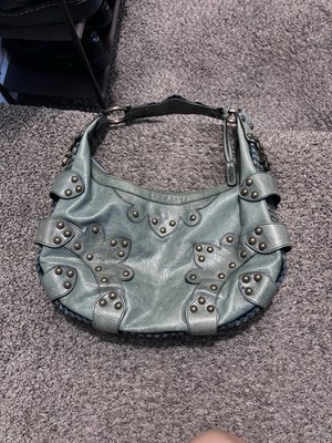 Isabella Fiore Leather Shoulder Bag Distressed Sage Green Hobo Purse Boho Chic