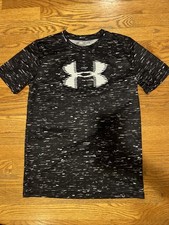 Under Armour Boys' YXL Loose Fit Crew Short Sleeve Shirt Black Heat Gear