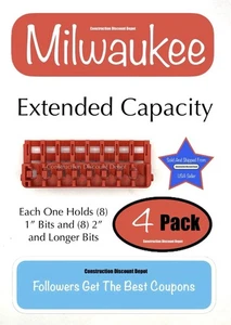 Capacité élargie 4 Pack Milwaukee Bit Rail Row Holder 1" Et 2" Boutons de forage Hex