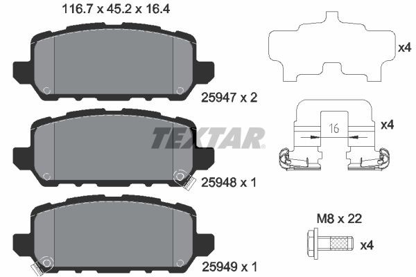 Kit plaquettes de frein TEXTAR 2594701 pour trajets sereins en HONDA