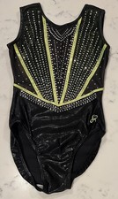 Gymnastics LEOTARD Competition RHINESTONE BLING Lime Green Black Shimmer AS