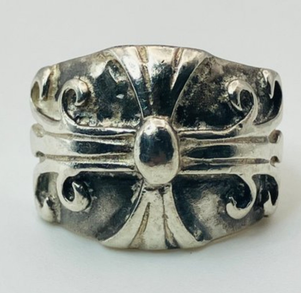 Vintage Sterling Silver 925 Scroll Cross Ring Gothic Biker Style Size 6,7.1g